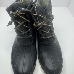 Sperry Saltwater Black Quilted Duck Boots Size 6M 