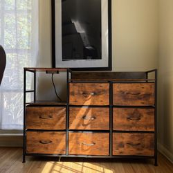 Industrial Rustic 9-Drawer Dresser with Integrated Side Table