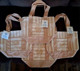 TAN MINI STRIPED CANVAS TRADER JOES TOTE NWT