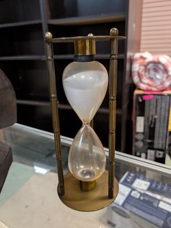 Vintage Brass Glass Sand Timer Hourglass Decorative Decor Collectible Display
