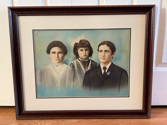 Large Antique 1900s Crayon Portrait-Framed Family Group-Solar Enlargement-Edwardian/Victorian Decor