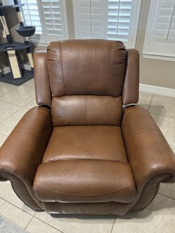Brown Leather Recliner Chair with Nailhead Trim
