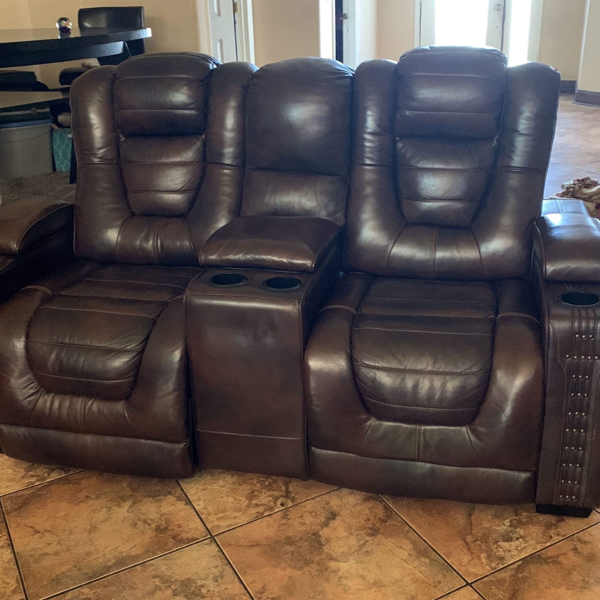 3 Recliner Brown Leather Sofas