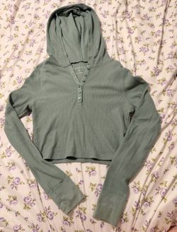 Aeropostale Sage Green Cropped Hooded Top