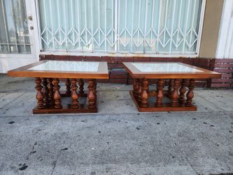 Pair Of Vintage End Tables With Travertine Top