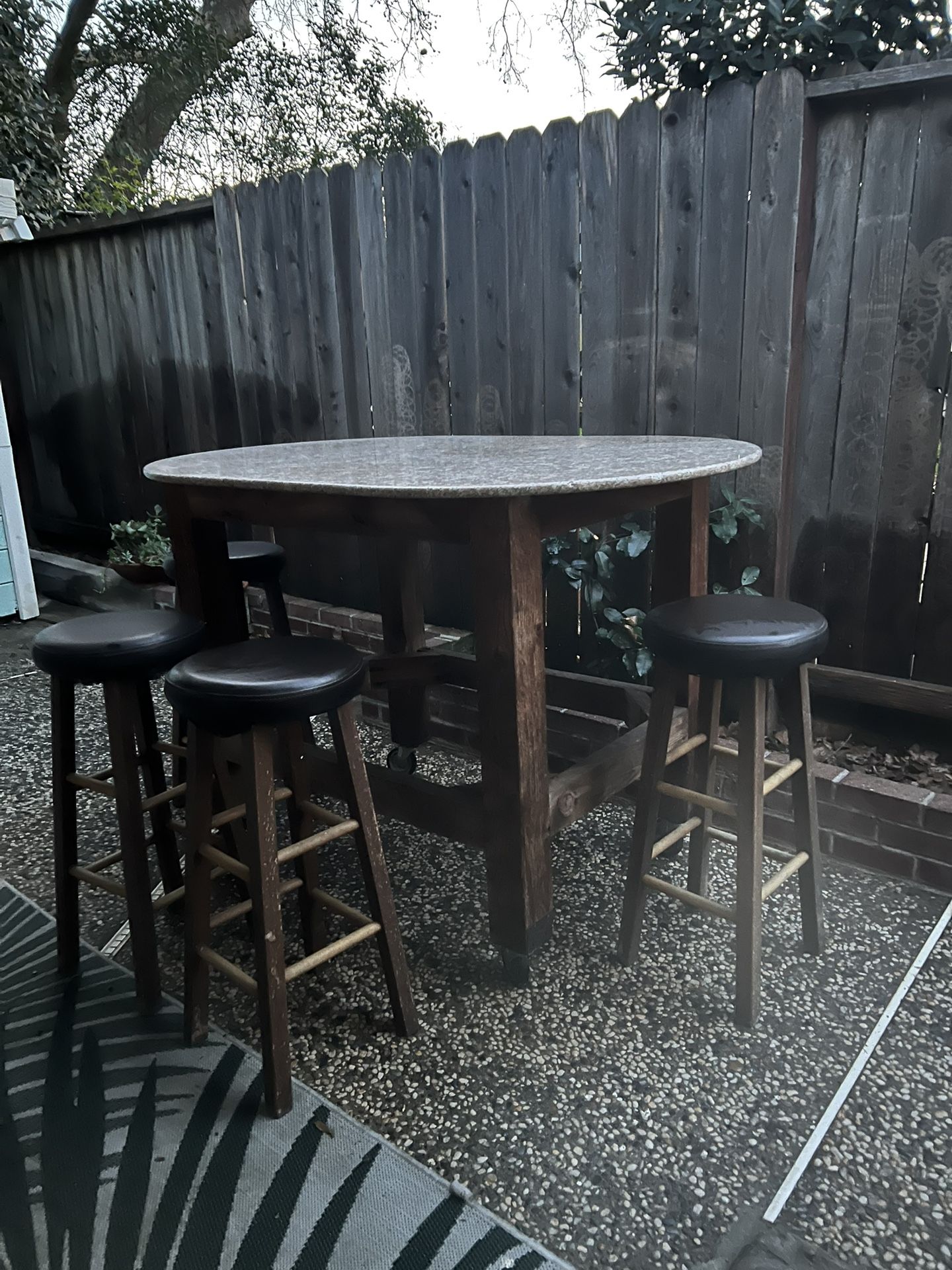 Granite Top Bar Height Table On Wheels With 6 Stools