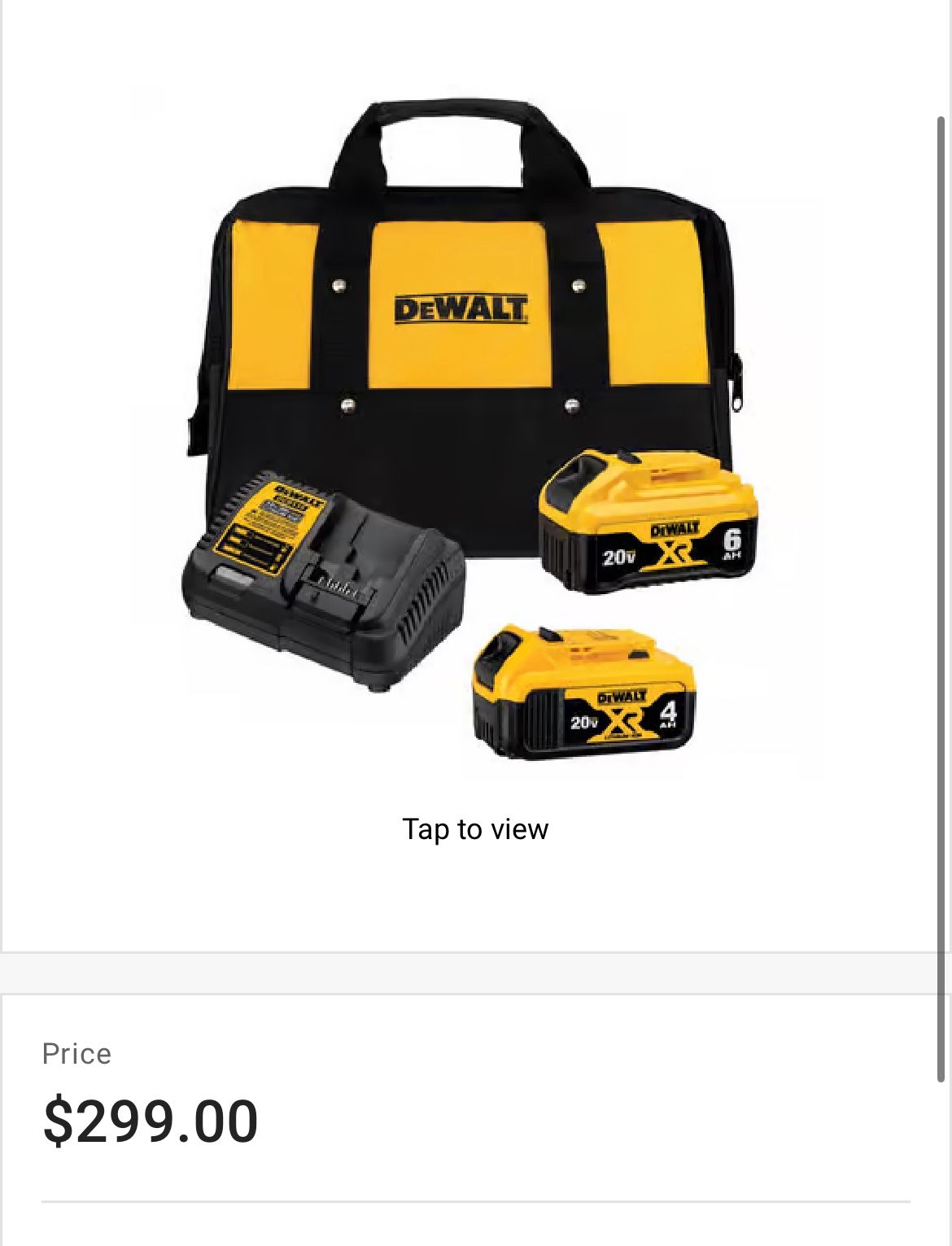 Dewalt 20v Max XR Batteries 6AH & 4AH Charger & Carry Bag Included