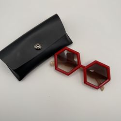 Chic Red Hexagonal Sunglasses with Black Case