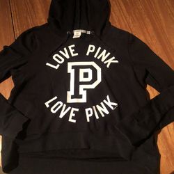 Victoria’s Secret Pink Size Large Black And White Hoodie Sweatshirt With Pockets