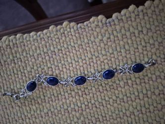 Silver Bracelet with Blue Cabochon Stones