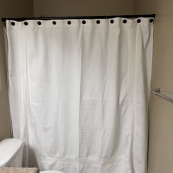 Shower Curtain And 2 Trash Cans