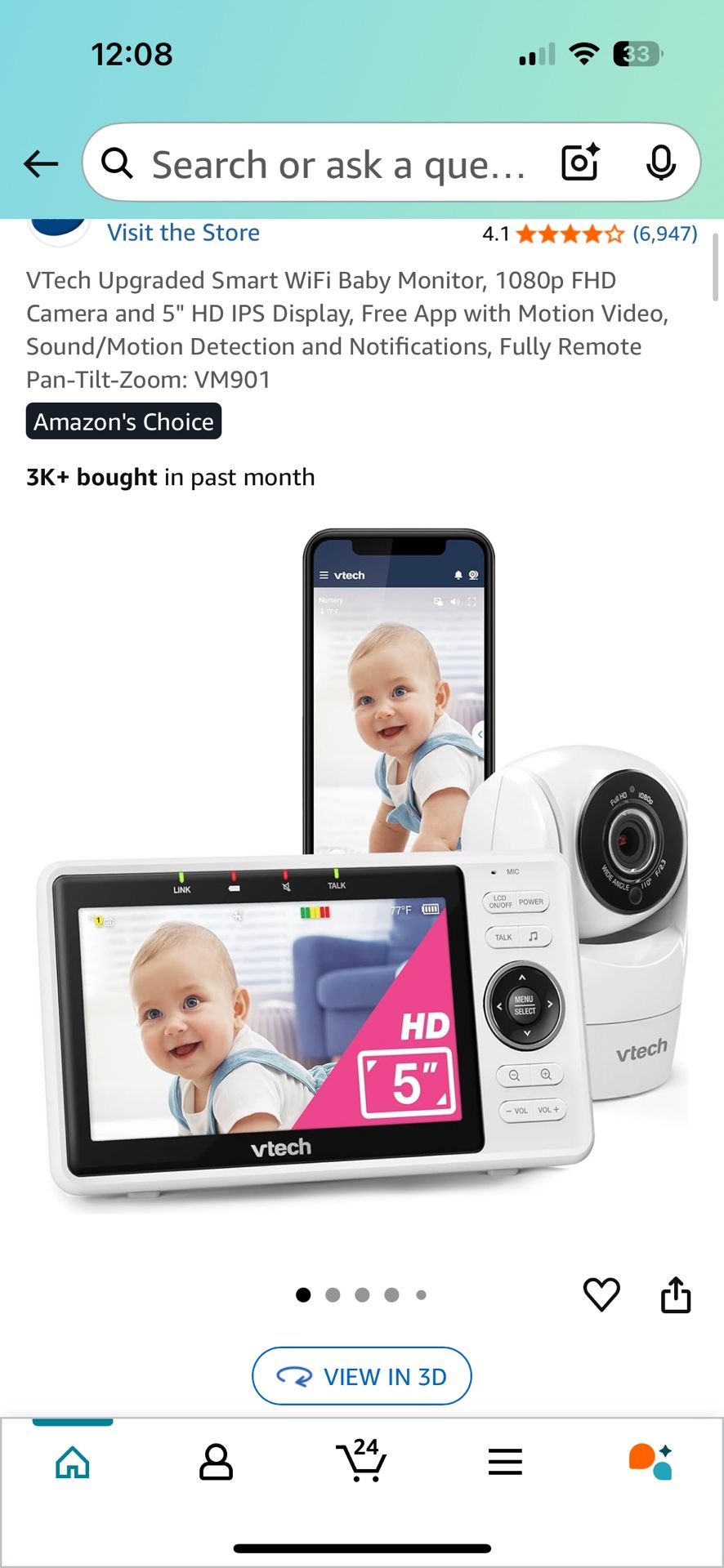 VTech Upgraded Smart WiFi Baby Monitor 1080p FHD Camera and 5