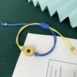 Adjustable Blue Yellow Daisy Sunflower Bracelet Braided Bangle Women/Kids Adjustable Jewelry