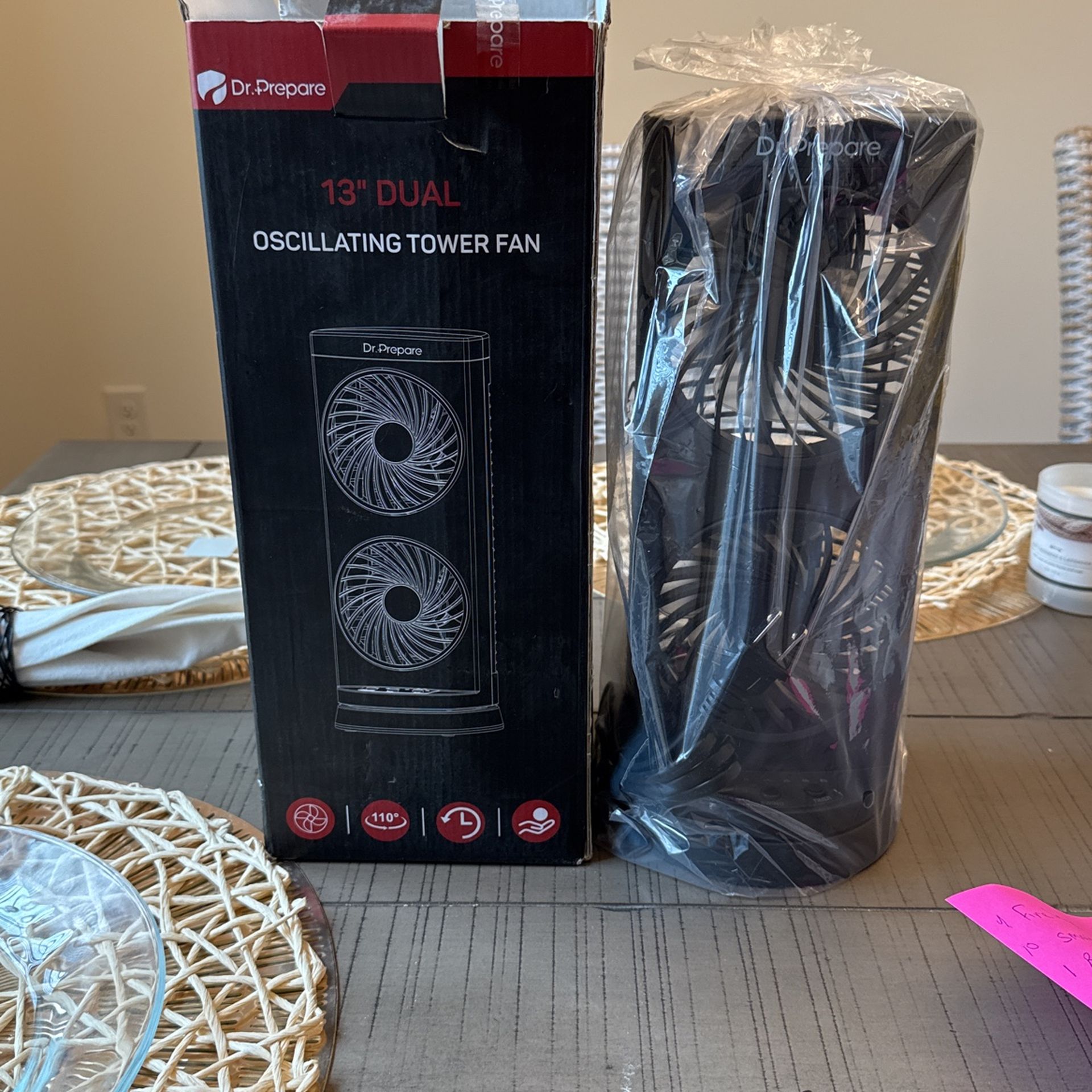 13 inch dual oscillating tower fan Dr. prepare