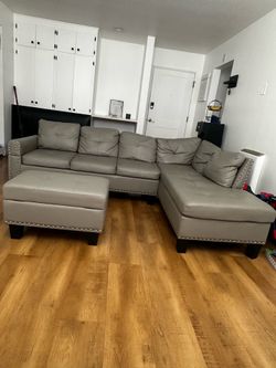 98" Faux Leather L-Shaped Sectional Sofa with Storage Ottoman and Cup Holders
