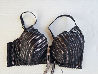 Victoria's Secret Very Sexy Adjustable Push Up Bra Black Pink Lace 36D EUC 