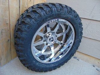 20X12 Chrome Rims & LT 33 14.50 20 TIS M/T 12ply Tires 8X6.5 -44MM Offset  