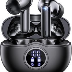 Bluetooth Headphones 5.3 Stereo Wireless Earbuds, 50 Hours of Playback with LED Display in-Ear Ear Buds with 4 Microphones IPX7 Waterproof Earphones f