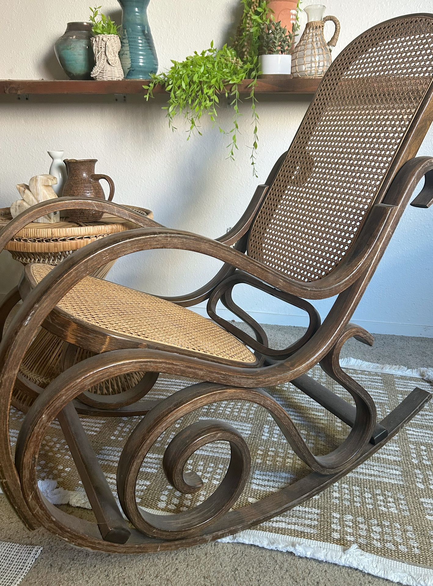 Bentwood Rattan Cane Rocking Chair