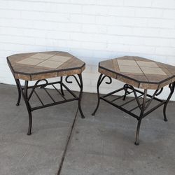 Slate Top W/Wrought Iron Legs Square End Tables 