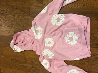 pink demin tear hoodie