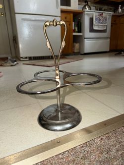 Vintage Kromex Mid Century Modern Lazy Susan Glass Condiment Caddy USA Gold Chrm. Has minor rust see pics