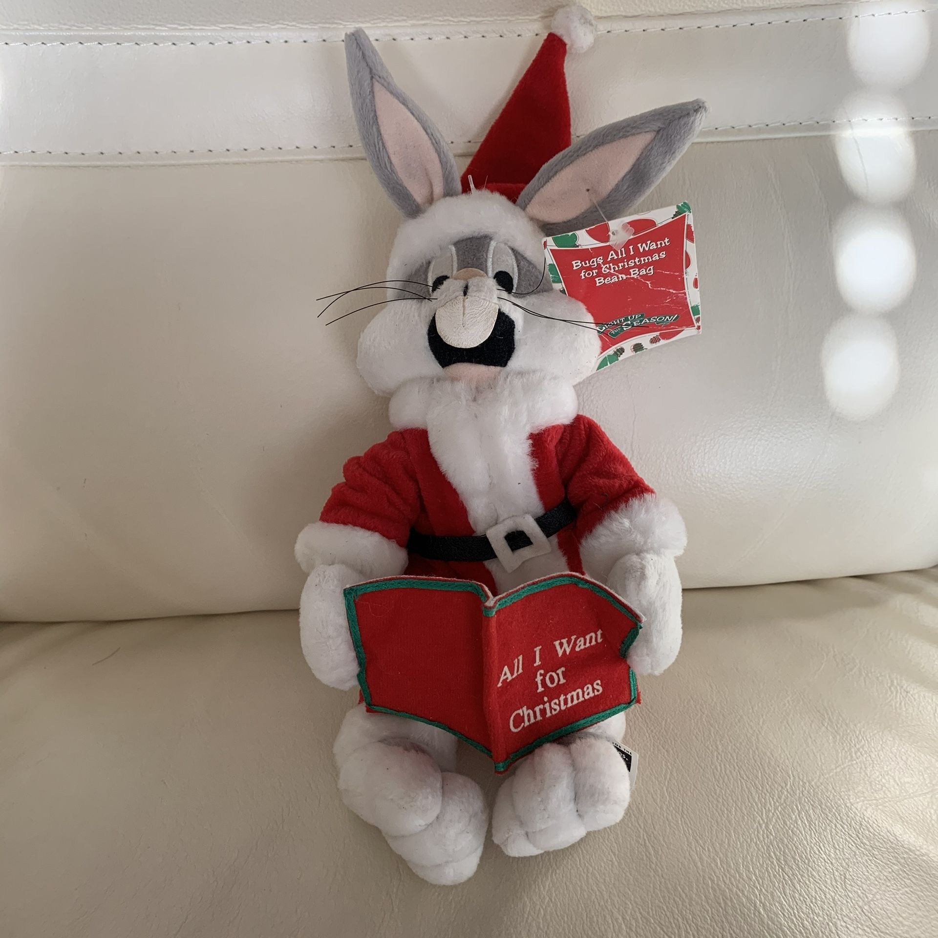 1999 WB Studio Store Bugs Bunny All I Want for Christmas Bean Bag Plush Toy