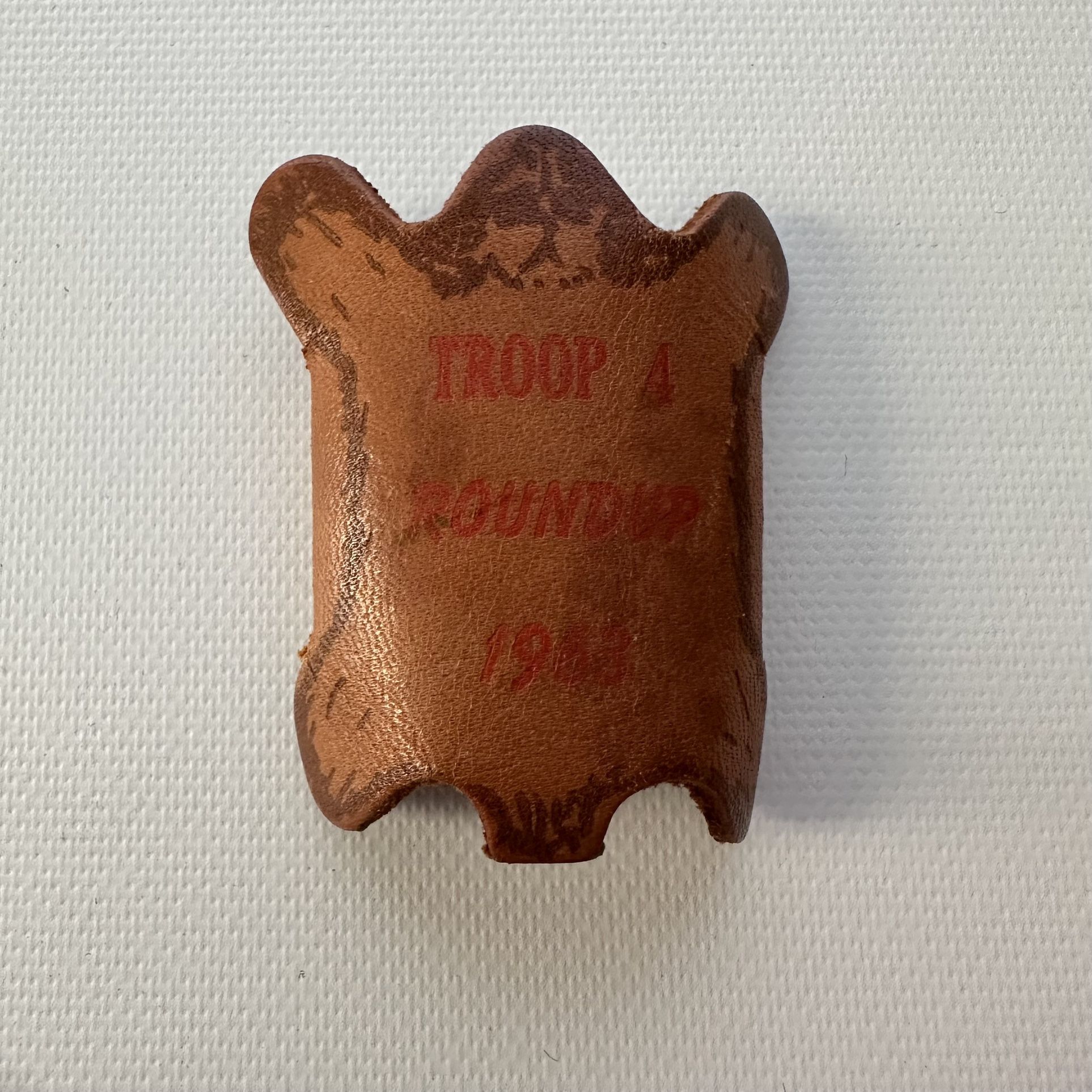 Leather or Suede Troop A Roundup 1963 Neckerchief Slide