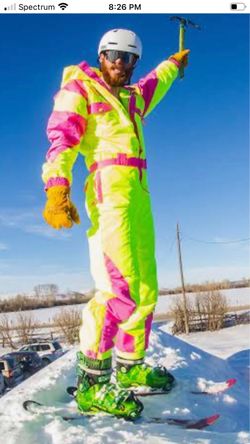 Neon Yellow and Pink One-Piece Ski Suit