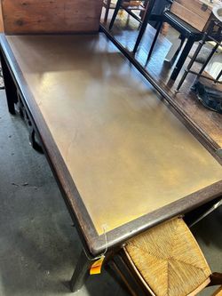 Mid-Century Style Dark Wood Dining Table with Brass Top