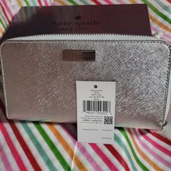1 DAY SALE ONLY🎉‼️Kate Spade Kenzie Metallic Zip Around Wallet in Lunar Light ♤ NEW in Box ♤ $249