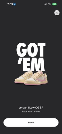 Jordan 1 Low Travis Scott “Shy Pink” size 1Y
