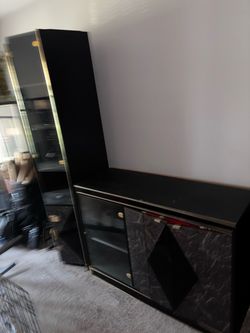 Free—-Black and Gold Display Cabinet with Sideboard