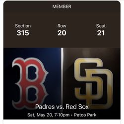 San Diego Padres vs Boston Red Sox Petco Park 2 Tickets