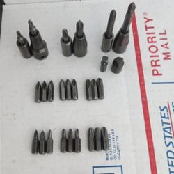 Vintage Apex USA Made 1/4” Hex Screwdriver Bit Set Phillips No. 1, 2, 3 and Bit Holders Triwing 