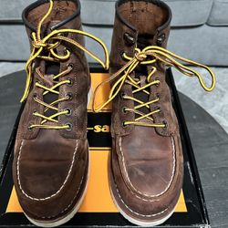 SL Saint  - Men’s Work Boots Soft Moc Toe Handmade Classic Ankle Fashion Casual 6 Inch Wedge Sole Industrial Construction Shoes Brown/Black