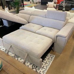 L Shaped Sectional Sofa Couch Pull-Out Sleeper Light Gray Stina 