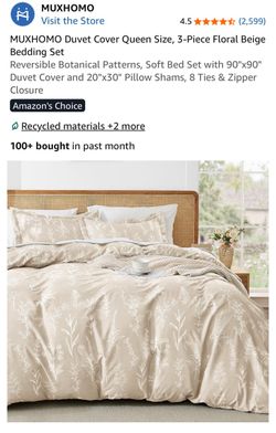 Queen Duvet Cover Set Floral Beige