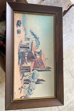 Large Signed Mid-Century Coastal Art, 28" x 16"