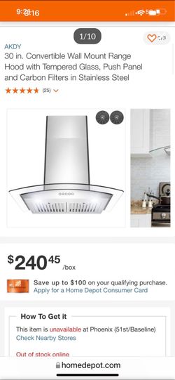 30” AKDY WALLMOUNT STAINLESS W GLASS RANGE HOOD NEW