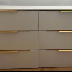 GLOSSY WHITE dresser W/ GOLD