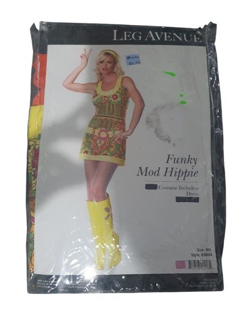 Hippie 70's Adult Woman's Halloween Costume. Size M/L. *Dress *Net Thigh Highs.
