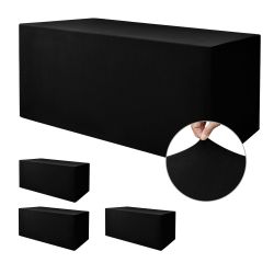 Nasitos Black Fitted Table Covers For 8 Foot Tables - 96 X 30 Inch - 4 Pack Stretch Spandex Rectangle Table Clothes, Fabric Tablecloths For Folding Ta