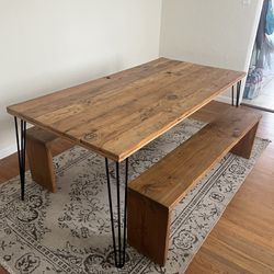 Dinner Table And Two Matching Benches - Reclaimed Wood
