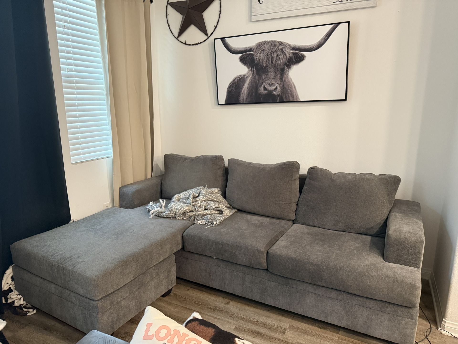 Zoeller Charcoal Grey Fabric Sofa With Reversible Chaise