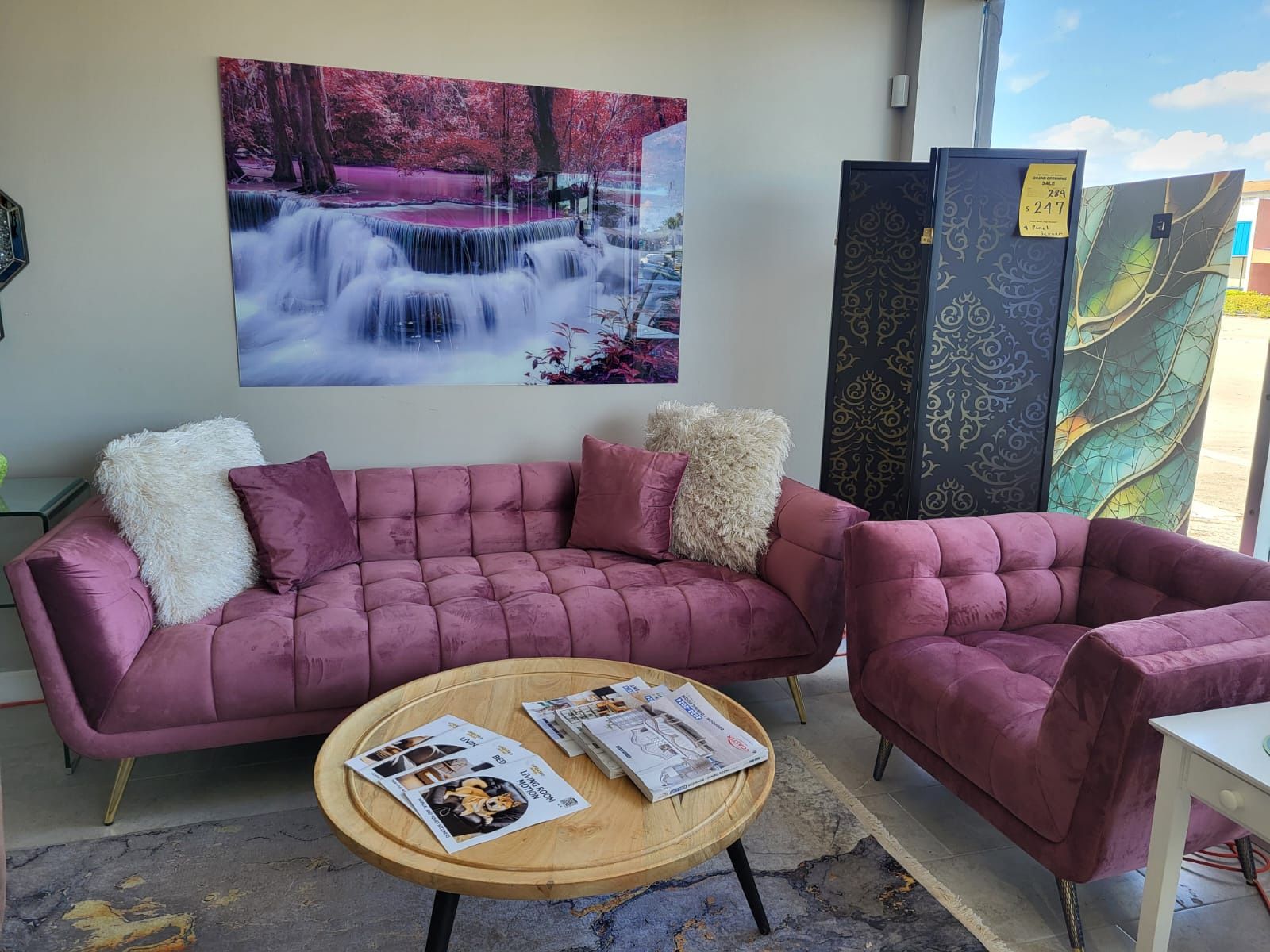 2 PIECE SOFA ARMCHAIR SOFT PINK VELVET