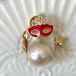 Flameball Pearl Pink Enamel Mask Pendant