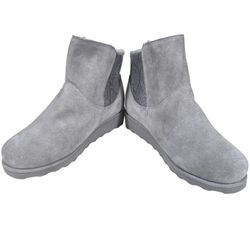 Bearpaw Megan Boots Women 11 Gray Sheepskin Zipper Snow Winter Plush Lining New