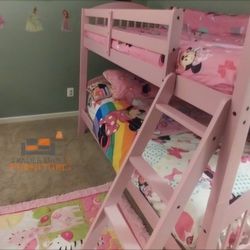 Brand New Twin Size Pink Wood Bunk Bed (New In Box) 