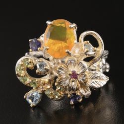 Silver Multi-gemstoned Cluster Ring 